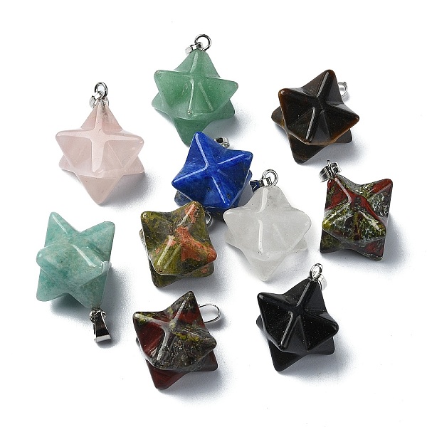 PandaHall Natural & Synthetic Mixed Gemstone Pendants, Merkaba Star Charms with Platinum Plated Iron Snap on Bails, 24x17x20mm, Hole...
PandaHall Natural & Synthetic Mixed Gemstone Pendants, Merkaba Star Charms with Platinum Plated Iron Snap on Bails, 24x17x20mm, Hole...