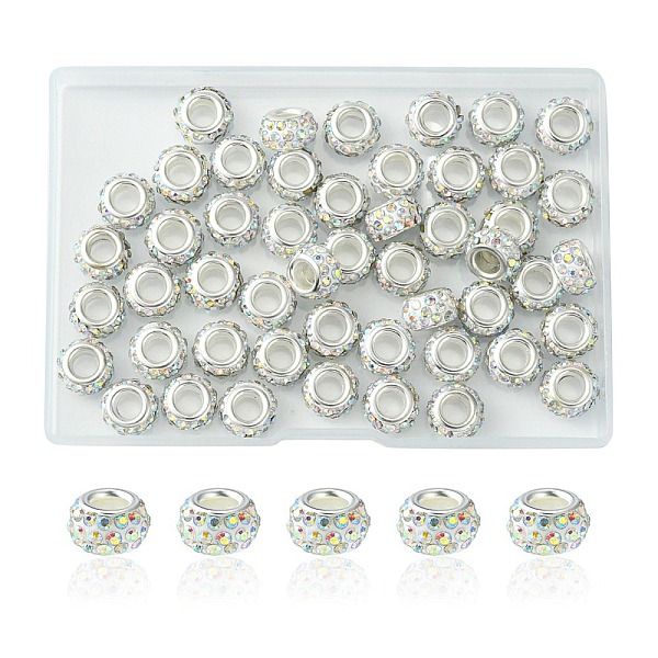 PandaHall 50Pcs Polymer Clay Rhinestone European Large Hole Beads, with Silver Color Plated Brass Cores, Rondelle, Crystal AB, 11~12x7~7.5mm..., Clear
PandaHall 50Pcs Polymer Clay Rhinestone European Large Hole Beads, with Silver Color Plated Brass Cores, Rondelle, Crystal AB, 11~12x7~7.5mm..., Clear