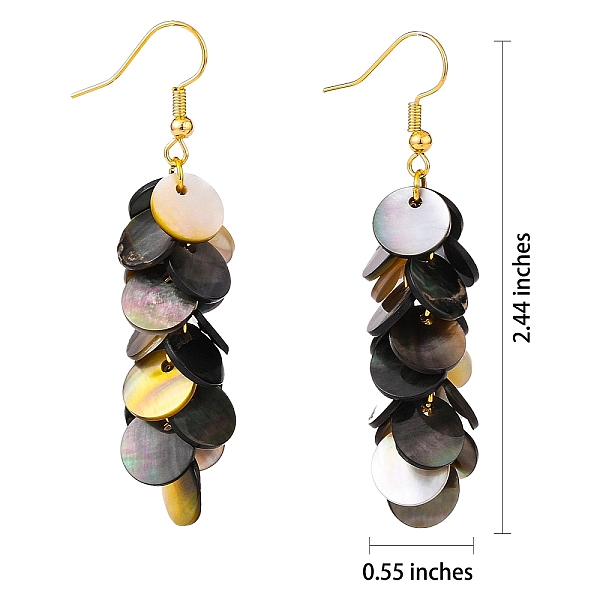 PandaHall Natural Black Lip Shell Dangle Earrings, Cluster Earrings, with Brass Earring Hoops, Flat Round, Real 18K Gold Plated, 62x14mm...
PandaHall Natural Black Lip Shell Dangle Earrings, Cluster Earrings, with Brass Earring Hoops, Flat Round, Real 18K Gold Plated, 62x14mm...