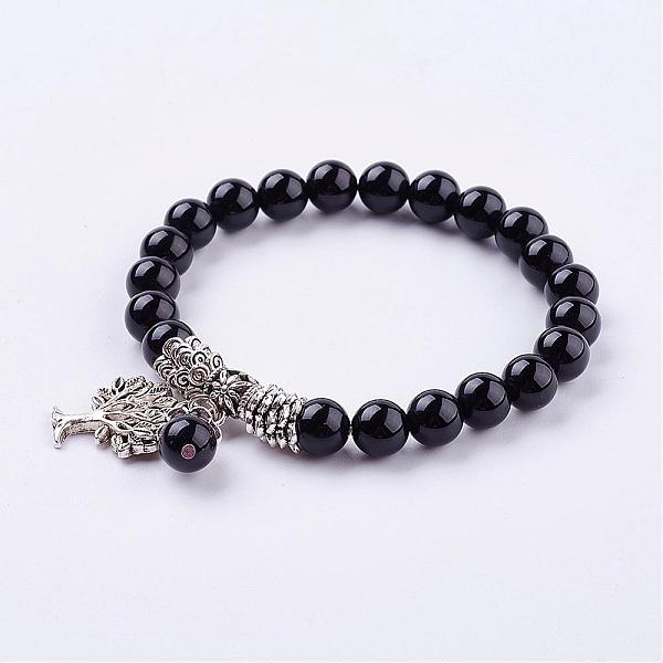 PandaHall Natural Black Agate(Dyed) Stretch Bracelets, with Tibetan Style Pendants, Dyed & Heated, 2 inch(51mm) Black Agate Black
PandaHall Natural Black Agate(Dyed) Stretch Bracelets, with Tibetan Style Pendants, Dyed & Heated, 2 inch(51mm) Black Agate Black