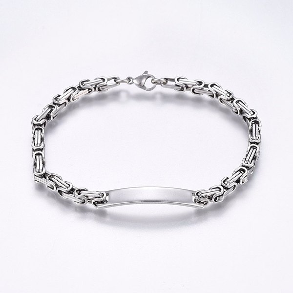 PandaHall 201 Stainless Steel ID Bracelets, Byzantine Chain, with Lobster Claw Clasps, Stainless Steel Color, 8-1/4 inch(21cm), 4mm 201...
PandaHall 201 Stainless Steel ID Bracelets, Byzantine Chain, with Lobster Claw Clasps, Stainless Steel Color, 8-1/4 inch(21cm), 4mm 201...