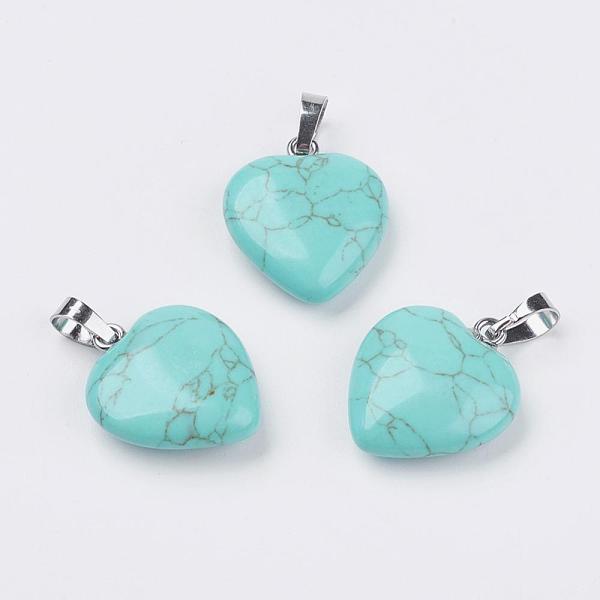 PandaHall Synthetic Turquoise Pendants, Heart, with Brass Findings, Platinum, 22~23x20~20.5x6~7.5mm, Hole: 5x8mm Synthetic Turquoise Heart
PandaHall Synthetic Turquoise Pendants, Heart, with Brass Findings, Platinum, 22~23x20~20.5x6~7.5mm, Hole: 5x8mm Synthetic Turquoise Heart