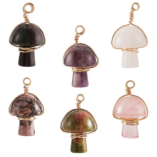 PandaHall 6Pcs 6 Style Natural Mixed Gemstone Pendants, with Real 18K Gold Plated Eco-Friendly Copper Wire Wrapped, Mushroom...
PandaHall 6Pcs 6 Style Natural Mixed Gemstone Pendants, with Real 18K Gold Plated Eco-Friendly Copper Wire Wrapped, Mushroom...