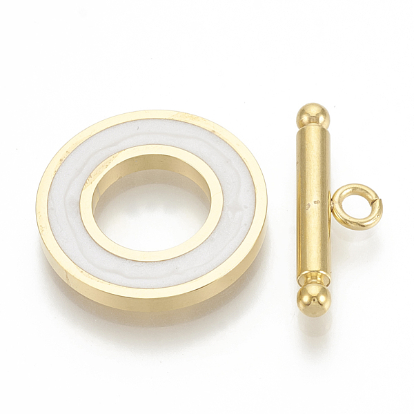 PandaHall 201 Stainless Steel Toggle Clasps, with Enamel, Ring, Golden, WhiteSmoke, Ring: 19.5x2mm, Inner Diameter: 10mm, Bar: 21x7x3mm..., White
PandaHall 201 Stainless Steel Toggle Clasps, with Enamel, Ring, Golden, WhiteSmoke, Ring: 19.5x2mm, Inner Diameter: 10mm, Bar: 21x7x3mm..., White