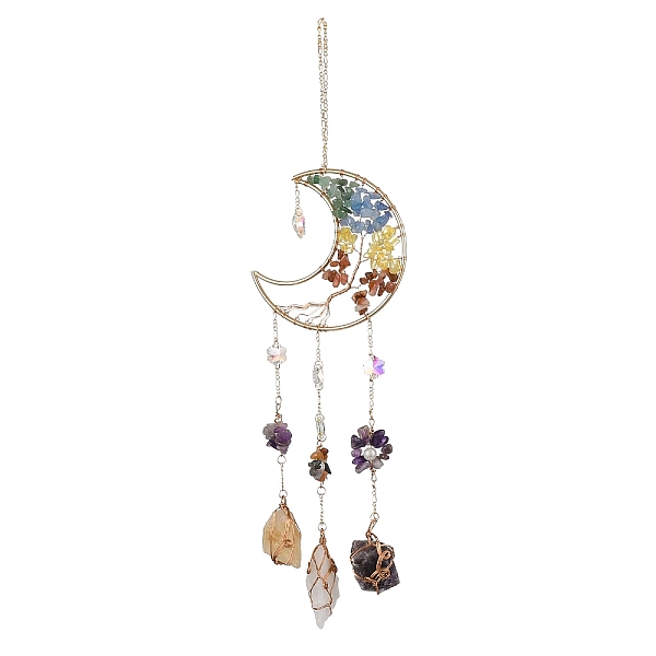 PandaHall Natural Gemstone Wind Chime, with Glass Beads and Iron Findings, Moon, Golden, 356mm Mixed Stone Moon
PandaHall Natural Gemstone Wind Chime, with Glass Beads and Iron Findings, Moon, Golden, 356mm Mixed Stone Moon