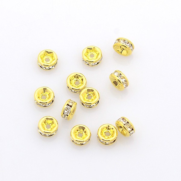 PandaHall Brass Rhinestone Spacer Beads, Grade AAA, Straight Flange, Nickel Free, Golden, Rondelle, Crystal, 4x2mm, Hole: 1mm..., Clear
PandaHall Brass Rhinestone Spacer Beads, Grade AAA, Straight Flange, Nickel Free, Golden, Rondelle, Crystal, 4x2mm, Hole: 1mm..., Clear