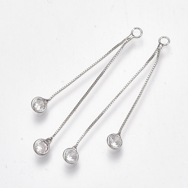 PandaHall Brass Cubic Zirconia Box Chain Tassel Pendants, Clear, Real Platinum Plated, 47~50x2mm, Hole: 2mm Brass Clear
PandaHall Brass Cubic Zirconia Box Chain Tassel Pendants, Clear, Real Platinum Plated, 47~50x2mm, Hole: 2mm Brass Clear