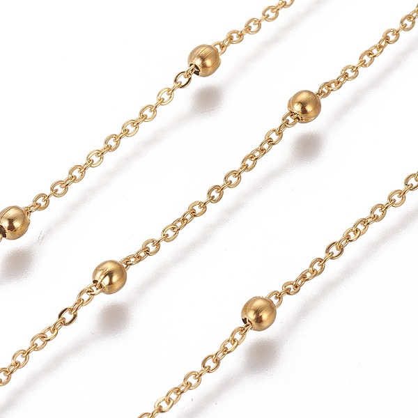 PandaHall 304 Stainless Steel Cable Chains, Satellite Chains, with Round Beads, Soldered, with Spool, Flat Oval, Golden, Link: 2x1.7x0.3mm...
PandaHall 304 Stainless Steel Cable Chains, Satellite Chains, with Round Beads, Soldered, with Spool, Flat Oval, Golden, Link: 2x1.7x0.3mm...