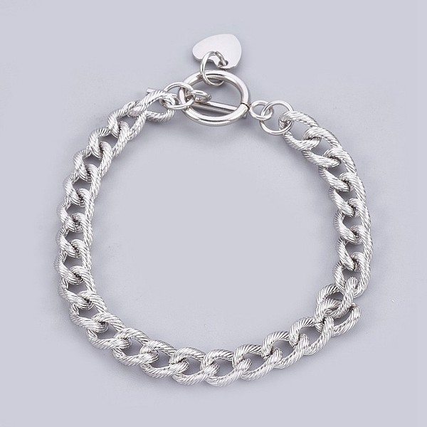 PandaHall 304 Stainless Steel Curb Chain Bracelets, Textured, with Toggle Clasps and Heart Shape Charm, Stainless Steel Color, 7-1/2 inch...
PandaHall 304 Stainless Steel Curb Chain Bracelets, Textured, with Toggle Clasps and Heart Shape Charm, Stainless Steel Color, 7-1/2 inch...