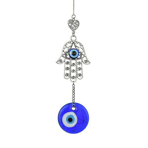 PandaHall Blue Flat Round with Evil Eye Lampwork Pendant Decorations, Alloy Hamsa Hand/Heart Link Hanging Ornaments, Antique Silver &...
PandaHall Blue Flat Round with Evil Eye Lampwork Pendant Decorations, Alloy Hamsa Hand/Heart Link Hanging Ornaments, Antique Silver &...