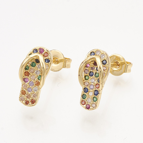 PandaHall Brass Cubic Zirconia Stud Earrings, with Ear Nuts, Flip Flops, Colorful, Golden, 12x6mm, Pin: 0.7mm Cubic Zirconia
PandaHall Brass Cubic Zirconia Stud Earrings, with Ear Nuts, Flip Flops, Colorful, Golden, 12x6mm, Pin: 0.7mm Cubic Zirconia