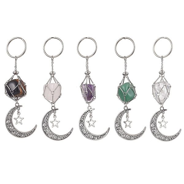 PandaHall Nuggets Natural Gemstone Keychains, with Brass Macrame Pouch Stone Holder and Alloy Moon Pendant, 12.1cm Mixed Stone Moon
PandaHall Nuggets Natural Gemstone Keychains, with Brass Macrame Pouch Stone Holder and Alloy Moon Pendant, 12.1cm Mixed Stone Moon