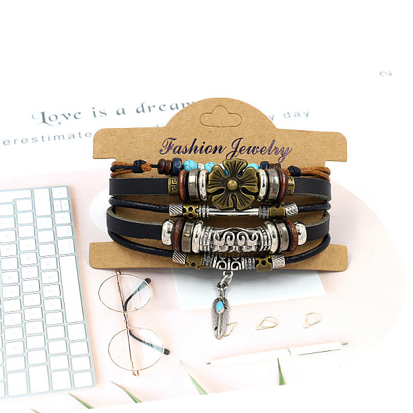 PandaHall Fashionable multi-layer alloy beaded turquoise woven bracelet with simple butterfly decoration leather bracelet
PandaHall Fashionable multi-layer alloy beaded turquoise woven bracelet with simple butterfly decoration leather bracelet