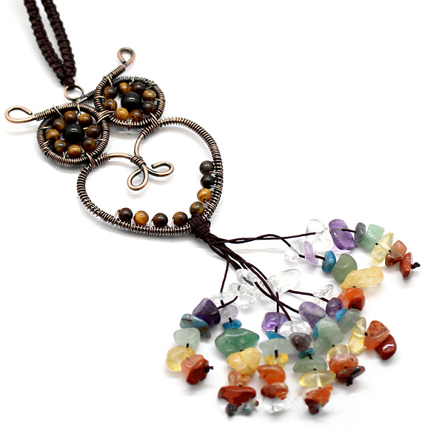 PandaHall Tiger Eye Owl Pendant Decorations, Colorful Gemstone Chip Beaded Tassel Hanging Ornament, with Metal Frame, 18cm Tiger Eye Owl
PandaHall Tiger Eye Owl Pendant Decorations, Colorful Gemstone Chip Beaded Tassel Hanging Ornament, with Metal Frame, 18cm Tiger Eye Owl