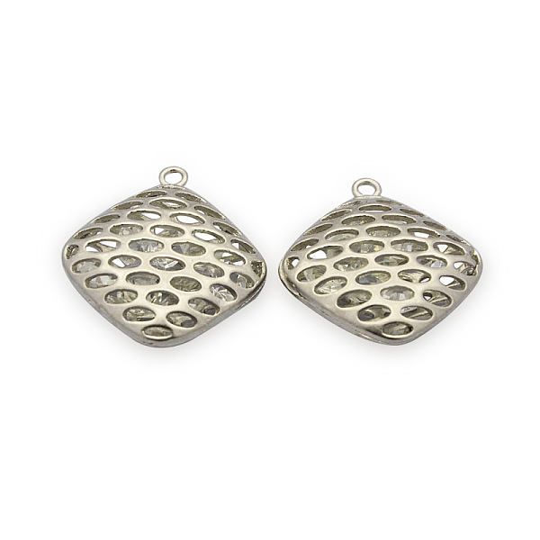PandaHall Brass Pendants, Hollow Rhombus with Glass Rhinestone Inside, Matte Platinum, 28x25x8mm, Hole: 2mm Brass+Rhinestone Rhombus
PandaHall Brass Pendants, Hollow Rhombus with Glass Rhinestone Inside, Matte Platinum, 28x25x8mm, Hole: 2mm Brass+Rhinestone Rhombus