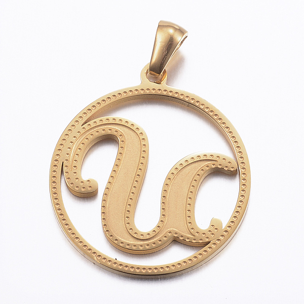 PandaHall Ion Plating(IP) 304 Stainless Steel Pendants, Flat Round with Letter, Golden, Letter.U, 28x25x1.2mm, Hole: 6x3.5mm 304 Stainless...
PandaHall Ion Plating(IP) 304 Stainless Steel Pendants, Flat Round with Letter, Golden, Letter.U, 28x25x1.2mm, Hole: 6x3.5mm 304 Stainless...