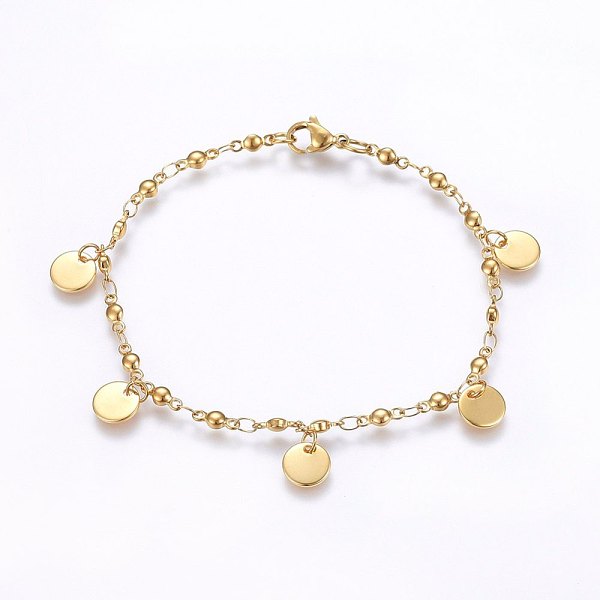 PandaHall 304 Stainless Steel Charm Bracelets, with Lobster Claw Clasps, Flat Round, Golden, 8-1/4 inch(21cm), 3mm 304 Stainless Steel
PandaHall 304 Stainless Steel Charm Bracelets, with Lobster Claw Clasps, Flat Round, Golden, 8-1/4 inch(21cm), 3mm 304 Stainless Steel
