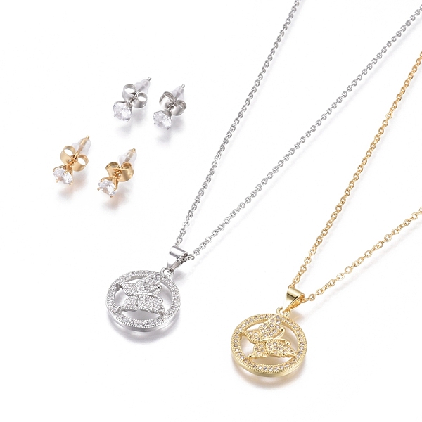 PandaHall 304 Stainless Steel Jewelry Sets, Brass Micro Pave Cubic Zirconia Pendant Necklaces and 304 Stainless Stud Earrings, with Plastic..., Clear
PandaHall 304 Stainless Steel Jewelry Sets, Brass Micro Pave Cubic Zirconia Pendant Necklaces and 304 Stainless Stud Earrings, with Plastic..., Clear