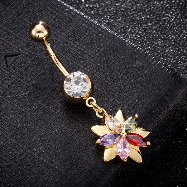 PandaHall Brass Cubic Zirconia Navel Ring, Belly Rings, with 304 Stainless Steel Bar, Cadmium Free & Lead Free, Real 18K Gold Plated, Flower...
PandaHall Brass Cubic Zirconia Navel Ring, Belly Rings, with 304 Stainless Steel Bar, Cadmium Free & Lead Free, Real 18K Gold Plated, Flower...