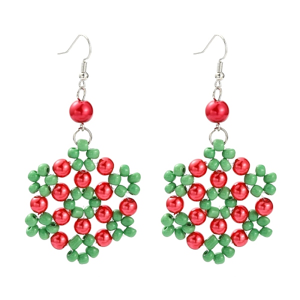 PandaHall Flower Glass Pearl Beads Dangle Earrings for Christmas, with Glass Seed Beads and Brass Earring Hooks, Green, 76mm, Pin: 0.7mm...
PandaHall Flower Glass Pearl Beads Dangle Earrings for Christmas, with Glass Seed Beads and Brass Earring Hooks, Green, 76mm, Pin: 0.7mm...