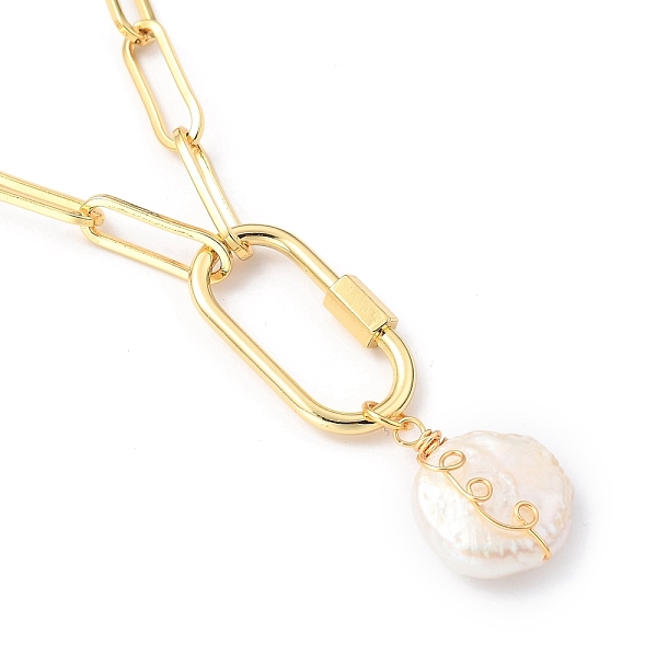 PandaHall Flat Round Natural Baroque Pearl Pendant Necklaces, with Brass Paperclip Chains and Oval Screw Carabiner Lock Charm, Golden, 18.11...
PandaHall Flat Round Natural Baroque Pearl Pendant Necklaces, with Brass Paperclip Chains and Oval Screw Carabiner Lock Charm, Golden, 18.11...