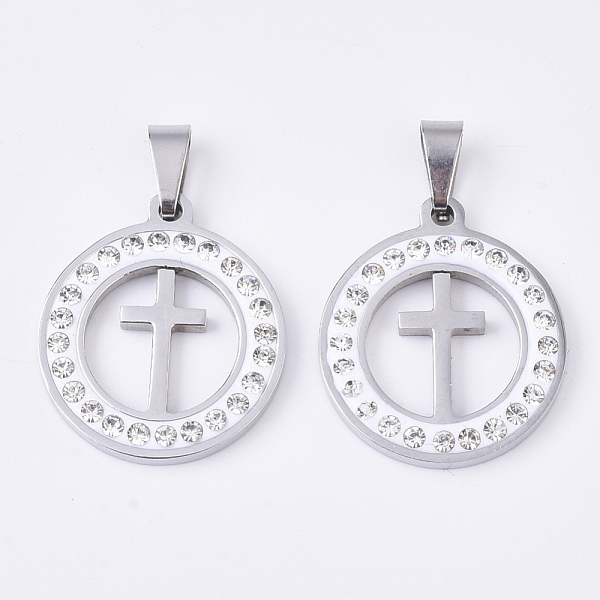 PandaHall 201 Stainless Steel Pendants, with Random Size Snap On Bails and Polymer Clay Crystal Rhinestones, Flat Round with Cross..., Clear
PandaHall 201 Stainless Steel Pendants, with Random Size Snap On Bails and Polymer Clay Crystal Rhinestones, Flat Round with Cross..., Clear