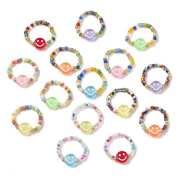 PandaHall Glass Seed & Acrylic Smiling Face Beaded Stretch Ring, Mixed Color, Inner Diameter: 17~18mm Glass Multicolor
PandaHall Glass Seed & Acrylic Smiling Face Beaded Stretch Ring, Mixed Color, Inner Diameter: 17~18mm Glass Multicolor