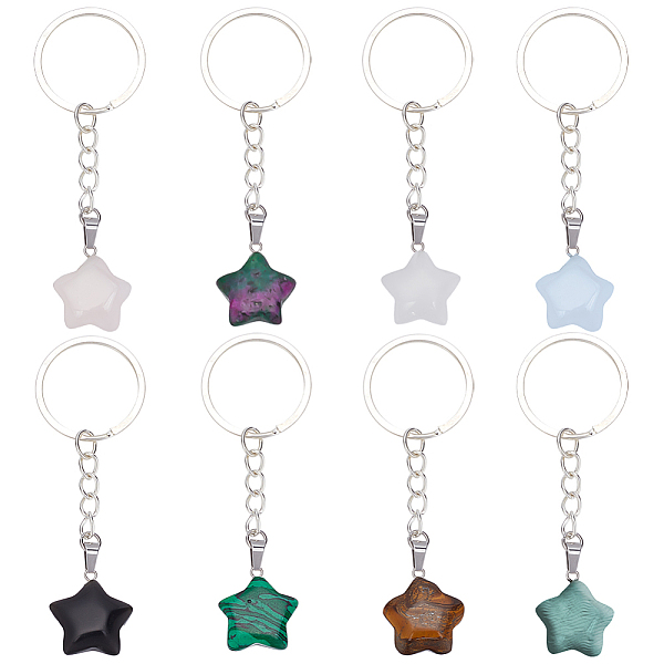 PandaHall 8Pcs Star Gemstone Pendant Keychain, with Iron Findings, 88~90mm Mixed Stone
PandaHall 8Pcs Star Gemstone Pendant Keychain, with Iron Findings, 88~90mm Mixed Stone