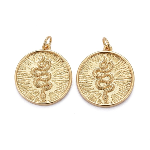 PandaHall Brass Pendants, Long-Lasting Plated, with Jump Ring, Flat Round with Snake, Real 18K Gold Plated, 22x20x2.5mm, Hole: 3mm Brass...
PandaHall Brass Pendants, Long-Lasting Plated, with Jump Ring, Flat Round with Snake, Real 18K Gold Plated, 22x20x2.5mm, Hole: 3mm Brass...