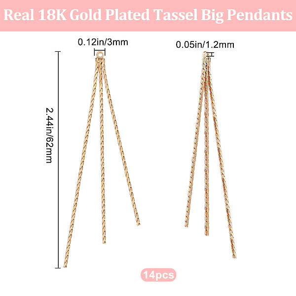 PandaHall Beebeecraft 14Pcs Brass Chain Tassel Big Pendants, Real 18K Gold Plated, 62x3mm, Hole: 1.2mm Brass
PandaHall Beebeecraft 14Pcs Brass Chain Tassel Big Pendants, Real 18K Gold Plated, 62x3mm, Hole: 1.2mm Brass