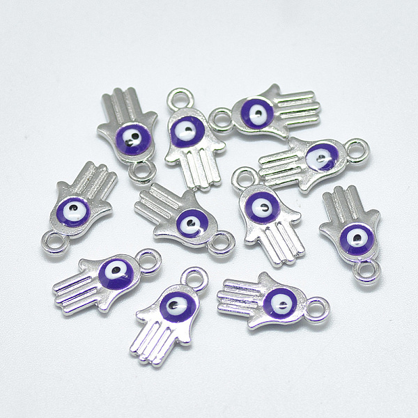 PandaHall Platinum Plated Alloy Charms, with Enamel, Religion, Hamsa Hand/Hand of Fatima /Hand of Miriam with Evil Eye, Blue, 14.5x8x2.5mm...
PandaHall Platinum Plated Alloy Charms, with Enamel, Religion, Hamsa Hand/Hand of Fatima /Hand of Miriam with Evil Eye, Blue, 14.5x8x2.5mm...