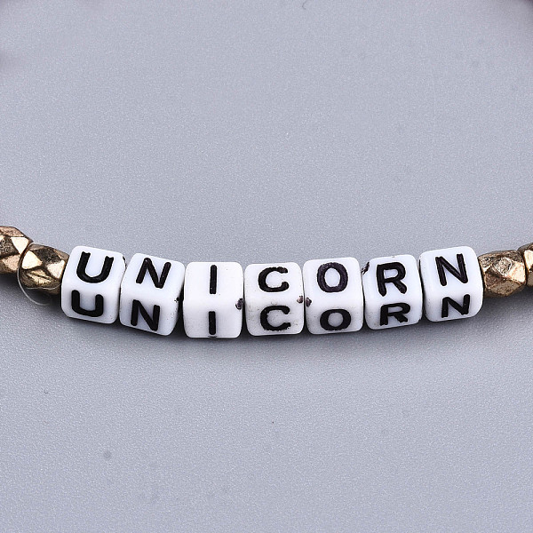 PandaHall Faceted Round Glass Beads Stretch Bracelets, with Cube Acrylic Letter Beads, Word unicorn, Pink, Inner Diameter: 2-1/8 inch(5.3cm)...
PandaHall Faceted Round Glass Beads Stretch Bracelets, with Cube Acrylic Letter Beads, Word unicorn, Pink, Inner Diameter: 2-1/8 inch(5.3cm)...