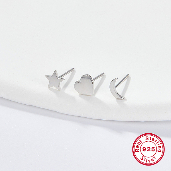 PandaHall 3Pcs 3 Style 925 Sterling Silver Stud Earrings, Moon & Star & Heart, with S925 Stamp, Silver, 5~6x4~6mm, 1Pc/style Sterling Silver...
PandaHall 3Pcs 3 Style 925 Sterling Silver Stud Earrings, Moon & Star & Heart, with S925 Stamp, Silver, 5~6x4~6mm, 1Pc/style Sterling Silver...