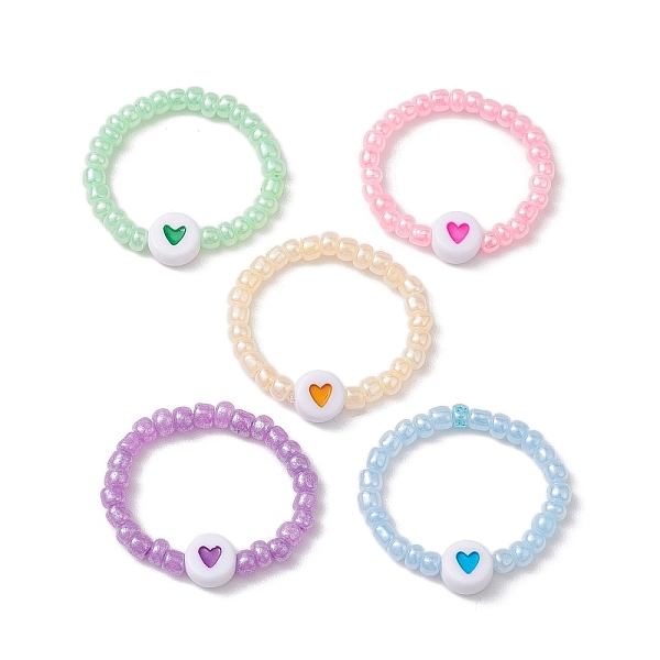 PandaHall Acrylic Flat Round with Heart Finger Rings, Glass Seed Beads Ring for Women, Mixed Color, Inner Diameter: 20~20.5mm, 5pcs/set..., Multicolor
PandaHall Acrylic Flat Round with Heart Finger Rings, Glass Seed Beads Ring for Women, Mixed Color, Inner Diameter: 20~20.5mm, 5pcs/set..., Multicolor
