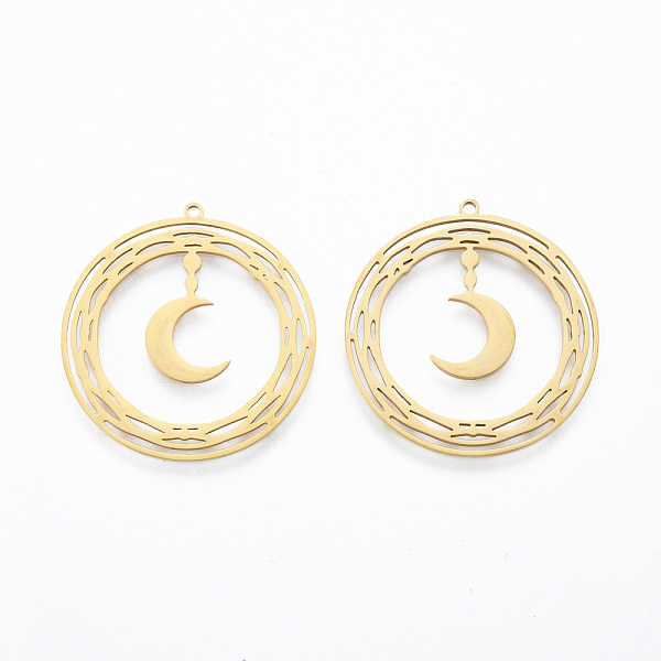 PandaHall 201 Stainless Steel Pendants, Ring with Moon, Real 18K Gold Plated, 33.5x31.5x1mm, Hole: 1.6mm 201 Stainless Steel Ring
PandaHall 201 Stainless Steel Pendants, Ring with Moon, Real 18K Gold Plated, 33.5x31.5x1mm, Hole: 1.6mm 201 Stainless Steel Ring