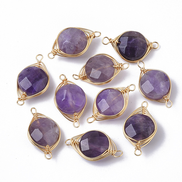 PandaHall Natural Amethyst Links connectors, Wire Wrapped Links, with Golden Tone Brass Wires, Faceted, Flat Round, 17~21x9~11x5~7mm, Hole...
PandaHall Natural Amethyst Links connectors, Wire Wrapped Links, with Golden Tone Brass Wires, Faceted, Flat Round, 17~21x9~11x5~7mm, Hole...