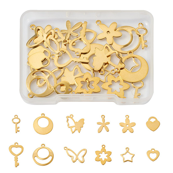 PandaHall Fashewelry 24Pcs 12 Style Stainless Steel Charms, Heart & Star & Flower, Golden, 12~20x9~20x0.8~1.2mm, Hole: 1.2~2.9mm, 2pcs/style...
PandaHall Fashewelry 24Pcs 12 Style Stainless Steel Charms, Heart & Star & Flower, Golden, 12~20x9~20x0.8~1.2mm, Hole: 1.2~2.9mm, 2pcs/style...
