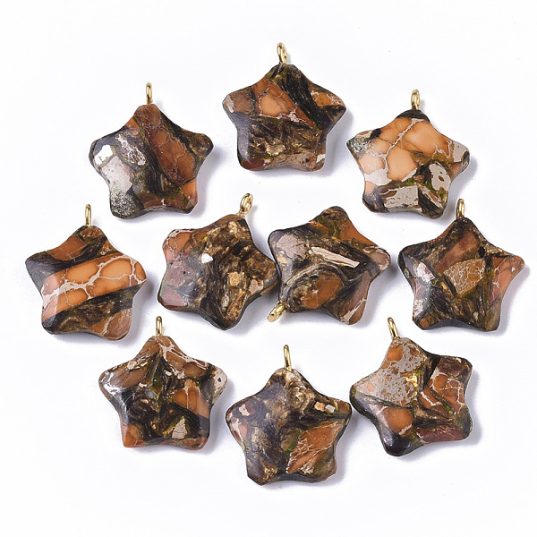 PandaHall Assembled Synthetic Imperial Jasper and Bronzite Pendants, with Golden Tone Iron Loop, Dyed, Star, Chocolate, 23~24x21x5mm, Hole..., Brown
PandaHall Assembled Synthetic Imperial Jasper and Bronzite Pendants, with Golden Tone Iron Loop, Dyed, Star, Chocolate, 23~24x21x5mm, Hole..., Brown