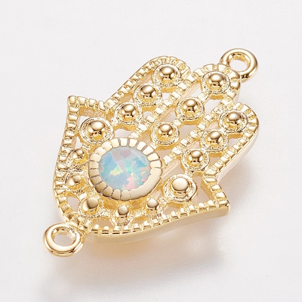 PandaHall Brass Links connectors, with Synthetic Opal, Hamsa Hand/Hand of Fatima/Hand of Miriam, Golden, White, 20x13x2mm, Hole: 1mm Brass...
PandaHall Brass Links connectors, with Synthetic Opal, Hamsa Hand/Hand of Fatima/Hand of Miriam, Golden, White, 20x13x2mm, Hole: 1mm Brass...