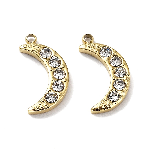 PandaHall Ion Plating(IP) 304 Stainless Steel Charms, with Crystal Rhinestone, Moon Charm, Real 18K Gold Plated, 14x7x2mm, Hole: 1.2mm..., Clear
PandaHall Ion Plating(IP) 304 Stainless Steel Charms, with Crystal Rhinestone, Moon Charm, Real 18K Gold Plated, 14x7x2mm, Hole: 1.2mm..., Clear