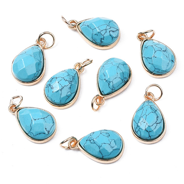 PandaHall Synthetic Turquoise Pendants, with Light Gold Plated Brass Edge and Iron Loops, Teardrop, Faceted, 19x12x7.5mm, Junp Round: 6x1mm...
PandaHall Synthetic Turquoise Pendants, with Light Gold Plated Brass Edge and Iron Loops, Teardrop, Faceted, 19x12x7.5mm, Junp Round: 6x1mm...