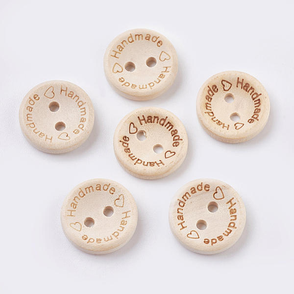 PandaHall Wooden Buttons, 2-Hole, with Word, Flat Round with Word Handmade, Blanched Almond, 20x3~3.5mm, Hole: 2mm Wood Flat Round Orange
PandaHall Wooden Buttons, 2-Hole, with Word, Flat Round with Word Handmade, Blanched Almond, 20x3~3.5mm, Hole: 2mm Wood Flat Round Orange