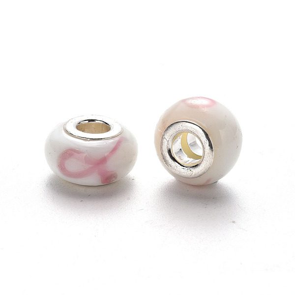 PandaHall Handmade Lampwork European Beads, Large Hole Rondelle Beads, with Platinum Tone Brass Double Cores, with Pink Line Pattern, Floral...
PandaHall Handmade Lampwork European Beads, Large Hole Rondelle Beads, with Platinum Tone Brass Double Cores, with Pink Line Pattern, Floral...