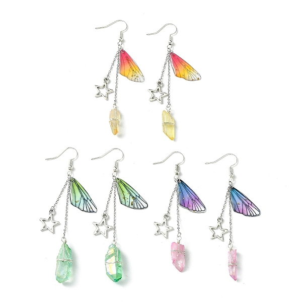 PandaHall 3 Pairs 3 Colors Dyed Natural Quartz Crystal Dangle Earrings, Resin Wings with Alloy Star Long Drop Earrings, Mixed Color, 83x12mm..., Multicolor
PandaHall 3 Pairs 3 Colors Dyed Natural Quartz Crystal Dangle Earrings, Resin Wings with Alloy Star Long Drop Earrings, Mixed Color, 83x12mm..., Multicolor