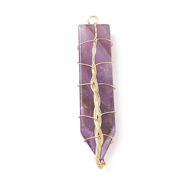 PandaHall Natural Amethyst Big Pendants, with Light Gold Tone Copper Wire Wrapped, Sword, 61~63x13.5~15x7.5~8mm, Hole: 3.5mm Amethyst Others
PandaHall Natural Amethyst Big Pendants, with Light Gold Tone Copper Wire Wrapped, Sword, 61~63x13.5~15x7.5~8mm, Hole: 3.5mm Amethyst Others