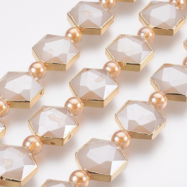 PandaHall Electroplate Glass Beads Strands, Faceted, with Golden Tone Brass Edge, Full Plated, Hexagon & Round, Rosy Brown, 15x14~15x7~8mm...
PandaHall Electroplate Glass Beads Strands, Faceted, with Golden Tone Brass Edge, Full Plated, Hexagon & Round, Rosy Brown, 15x14~15x7~8mm...