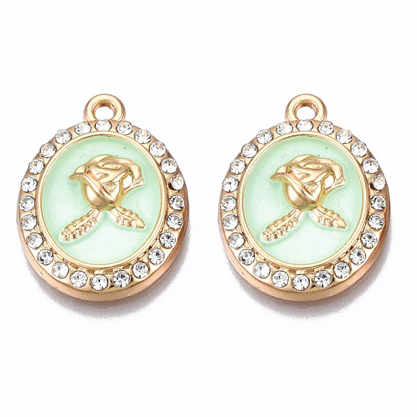 PandaHall Rack Plating Alloy Enamel Pendants, with Crystal Rhinestone, Light Gold, Cadmium Free & Nickel Free & Lead Free, Oval with Flower..., Green
PandaHall Rack Plating Alloy Enamel Pendants, with Crystal Rhinestone, Light Gold, Cadmium Free & Nickel Free & Lead Free, Oval with Flower..., Green