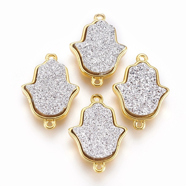 PandaHall Brass Links connectors, with Druzy Resin, Hamsa Hand/Hand of Fatima/Hand of Miriam, Golden, WhiteSmoke, 23x16.5x5~5.5mm, Hole..., White
PandaHall Brass Links connectors, with Druzy Resin, Hamsa Hand/Hand of Fatima/Hand of Miriam, Golden, WhiteSmoke, 23x16.5x5~5.5mm, Hole..., White