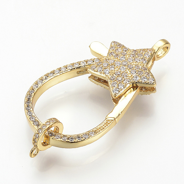 PandaHall Brass Micro Pave Cubic Zirconia Lobster Claw Clasps, Star, Golden, 37x20x7mm, Hole: 3mm Brass+Cubic Zirconia Star
PandaHall Brass Micro Pave Cubic Zirconia Lobster Claw Clasps, Star, Golden, 37x20x7mm, Hole: 3mm Brass+Cubic Zirconia Star