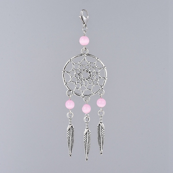PandaHall Alloy Big Pendants, with Cat Eye Beads and 304 Stainless Steel Lobster Claw Clasps, Woven Net/Web with Feather, Pink, 95mm Alloy...
PandaHall Alloy Big Pendants, with Cat Eye Beads and 304 Stainless Steel Lobster Claw Clasps, Woven Net/Web with Feather, Pink, 95mm Alloy...